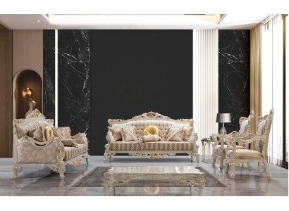 Изысканный комплект диванов честерфилд 3+3+1+1 для гостиной в молочном цвете итальянского качества