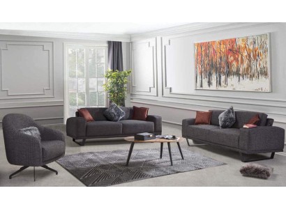 Роскошный диванный комплект для гостиной 3+3+1 выполенный из качественных материалов в черном цвете