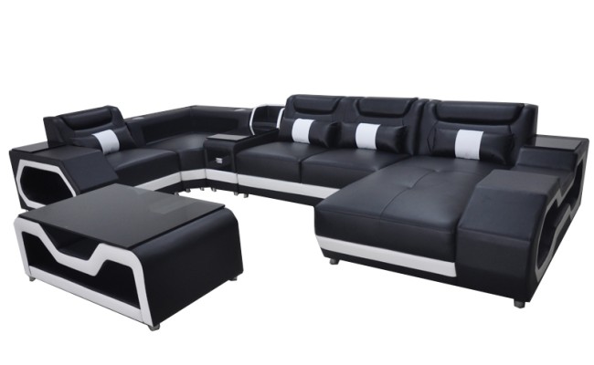 Leder Sofa Eck Garnitur Design Modern Wohnlandschaft Couchtisch U Form G8046 Neu