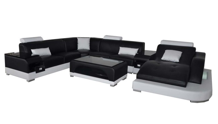 Leder Sofa Moderne Sitz Couch Design Polster Eck Couchen Wohnlandschaft + Tisch