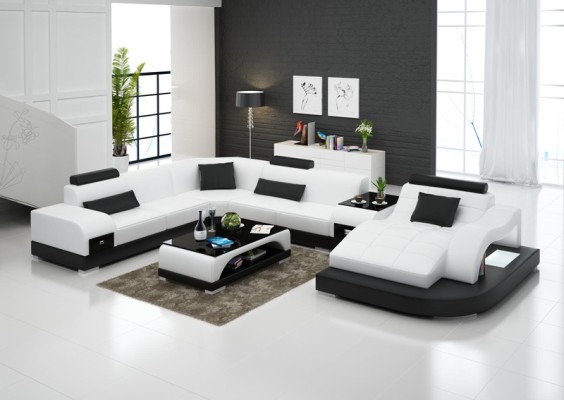 Leder Sofa Moderne Sitz Couch Design Polster Eck Couchen Wohnlandschaft + Tisch