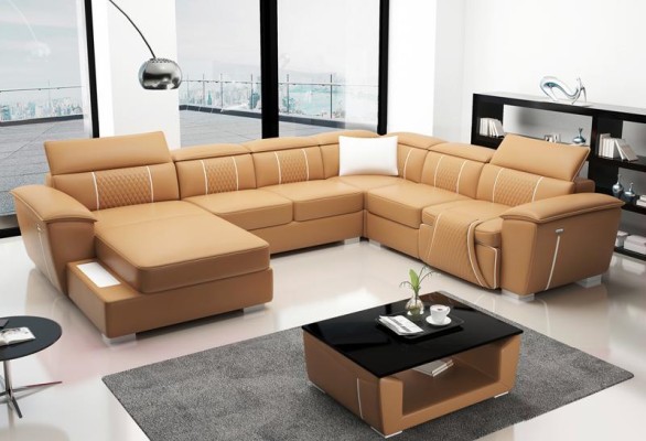 Ecksofa Wohnlandschaft Sofa Couch Polster Leder Design Relax Multifunktion UForm