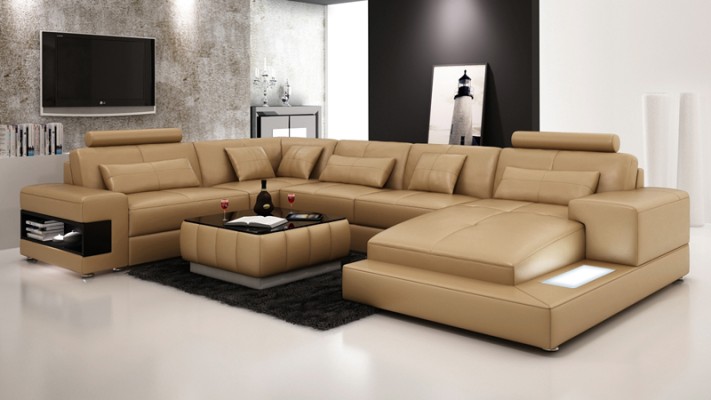 XXL Ledersofa mit USB,Wohnlandschaft Ecksofa Design Sofa Garnitur Eckcouch Neu