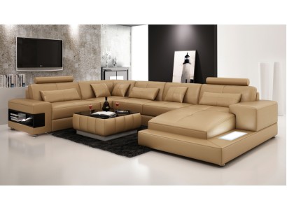 XXL Ledersofa mit USB,Wohnlandschaft Ecksofa Design Sofa Garnitur Eckcouch Neu