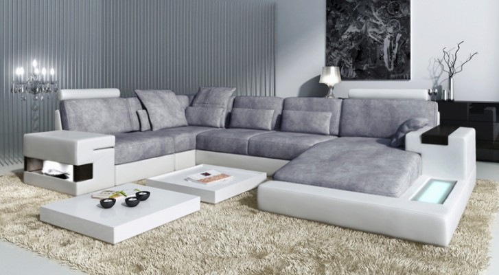 XXL Ecksofa Wohnlandschaft U Form Ledersofa Sofa Polster Couch Textil Leder USB