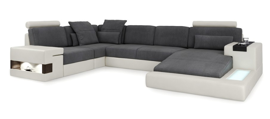 XXL Ecksofa Wohnlandschaft U Form Ledersofa Sofa Polster Couch Textil Leder USB