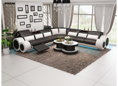 Wohnlandschaft Designer Sofa mit USB Big Polster Leder Sofas Eck Ecke Sitz Black