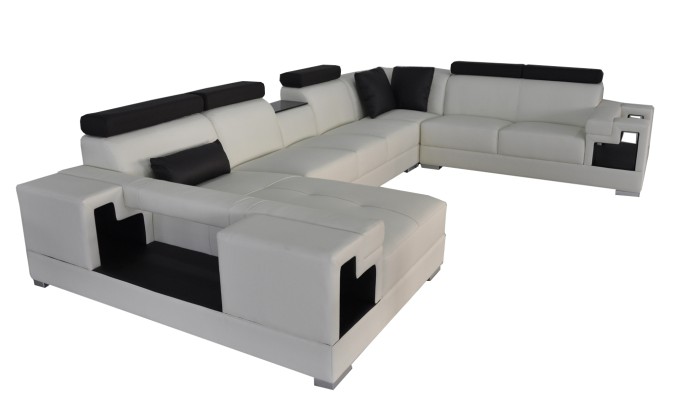 Ledersofa mit USB Eck Sofa Wohnlandschaft Sofas Couchen Garnitur Design Modern