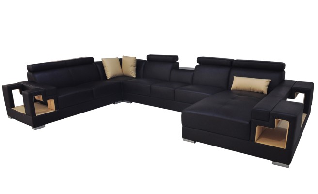 Ledersofa mit USB Eck Sofa Wohnlandschaft Sofas Couchen Garnitur Design Modern