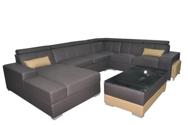 Ecke Leder Modern XXL Couch Wohnlandschaft Ledersofa Sofa U-Form C4010 Tisch Neu