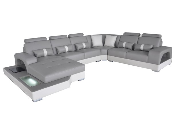 Leder Eck Sofa Wohnlandschaft Garnitur Design Modern Couch Sofas mit USB LED Neu