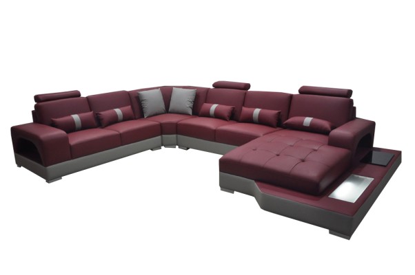 Leder Eck Sofa Wohnlandschaft Garnitur Design Modern Couch Sofas mit USB LED Neu