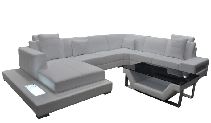 Leather sofa Sofa with USB Living landscape Corner sofa Suite Design Modern Sofa