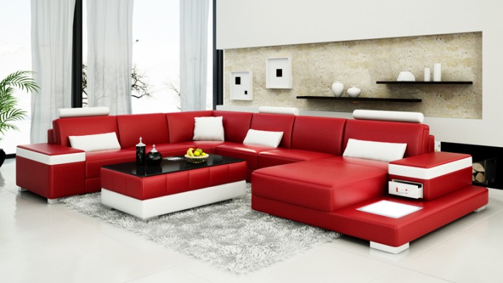 Leather sofa Couch Living landscape Corner sofa Suite Design Modern new Sofa Light USB