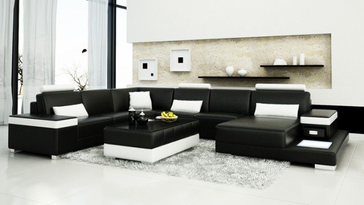 Leather sofa Couch Living landscape Corner sofa Suite Design Modern new Sofa Light USB