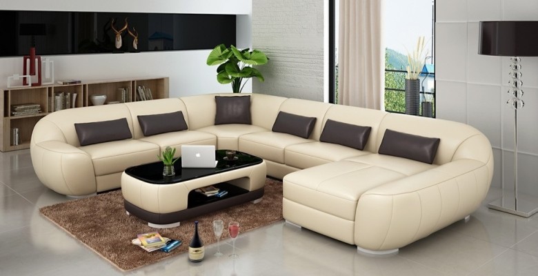 Ledersofa Couch Wohnlandschaft Ecksofa Eck Garnitur Rund Design Sofa Neu R7007E