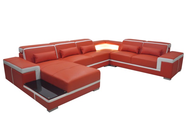 Design Eck Sofa + USB Polster Ecke Leder Sitz Couchen Wohnlandschaft XXL U Form