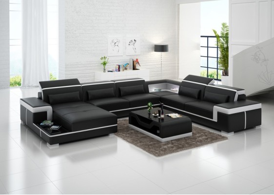 Design Eck Sofa + USB Polster Ecke Leder Sitz Couchen Wohnlandschaft XXL U Form