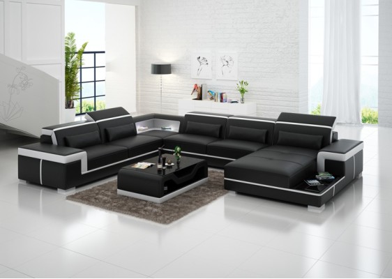 Design Eck Sofa + USB Polster Ecke Leder Sitz Couchen Wohnlandschaft XXL U Form