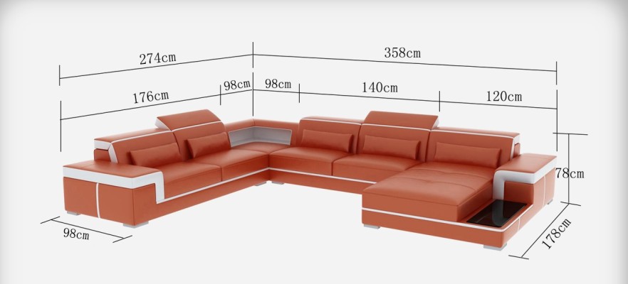 Design Eck Sofa + USB Polster Ecke Leder Sitz Couchen Wohnlandschaft XXL U Form