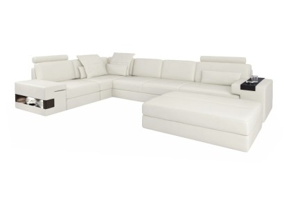 Белый дизайнерский L образный угловой диван в отличном дизайне + табурет 