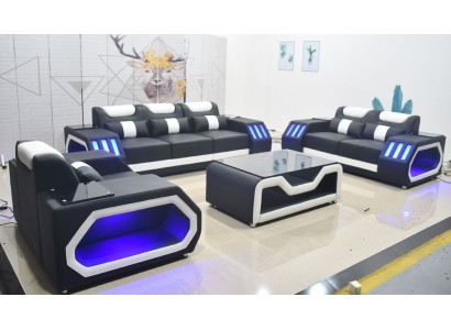 Sofagarnitur Couch Set 3+2+1 + Tisch Ledersofa Sitz Beleuchtete Design Polster