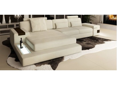 Белоснежный кожаный диван для гостиной L формы 