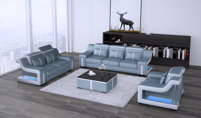 Design Couchgarnitur mit USB Set Wohnzimmer Set 3+2+1 + Couchtisch Modern