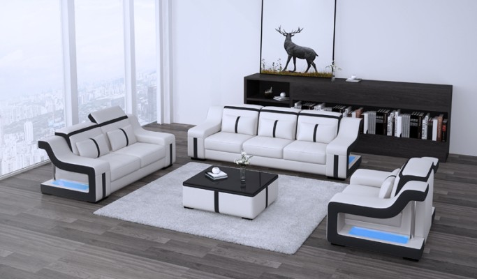 Design Couchgarnitur mit USB Set Wohnzimmer Set 3+2+1 + Couchtisch Modern