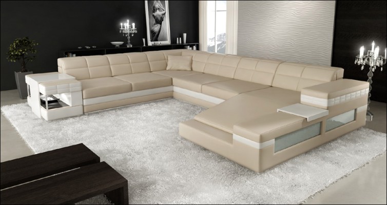 Ledersofa LED USB Sofa Couch Polster Ecke Wohnlandschaft Ecksofa Design Leder