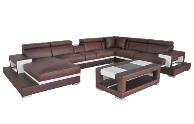 Design Leder Polster Sitz Zimmer Wohn Sofa Eck Couch Designer Garnitur +Tisch