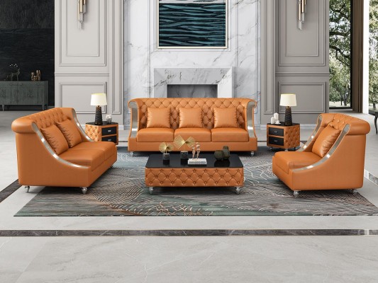 Design Wohnlandschaft Sofagarnitur 3+2 Sitzer Ledersofa Wohnzimmer Chesterfield