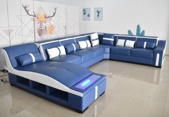 Sofa U-Form Ledersofa Couch Garnitur Wohnlandschaft Design Modern Sofa Ecksofa