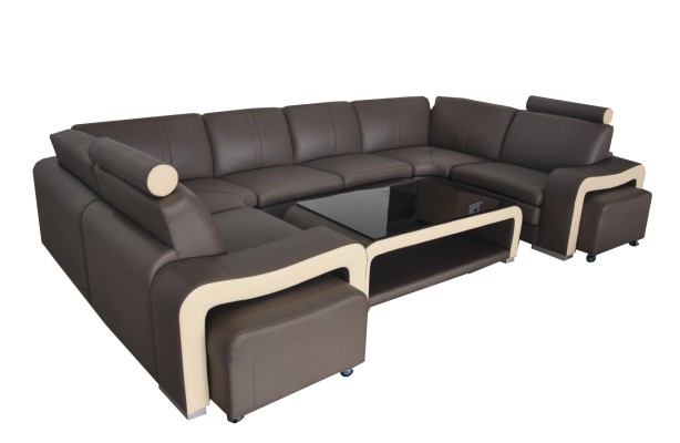 Ledersofa mit USB Wohnlandschaft Ecksofa Eck Garnitur Design Modern Sofa