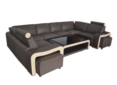 Ledersofa mit USB Wohnlandschaft Ecksofa Eck Garnitur Design Modern Sofa