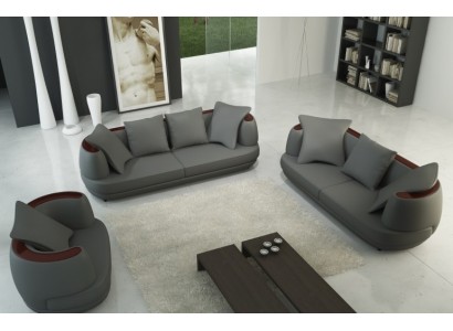 Sofagarnitur mit USB Luxus Designer Couch Polster 3+2+1 Leder Sofa Sitz Grau Neu