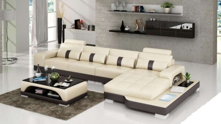 Ledersofa Couch Wohnlandschaft Ecksofa Eck Garnitur Design Modern Sofa mit USB Neu EU