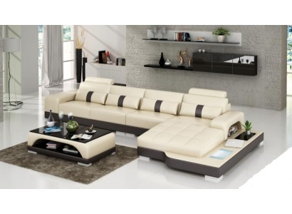 Ledersofa Couch Wohnlandschaft Ecksofa Eck Garnitur Design Modern Sofa mit USB Neu EU