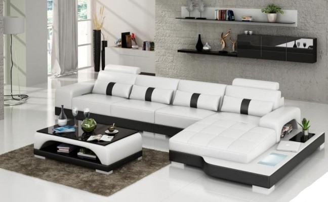 Ledersofa Couch Wohnlandschaft Ecksofa Eck Garnitur Design Modern Sofa mit USB Neu EU