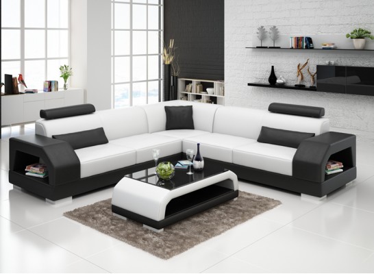 XXL Ecksofa + USB,Leder Wohnlandschaft Garnitur Design Modern Sofa L-Form G8001B