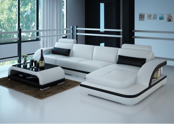 Ledersofa mit USB,Wohnlandschaft Ecksofa Eck Garnitur Design Modern Sofa G8011C