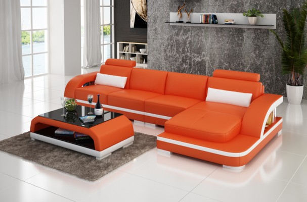 Ledersofa mit USB,Wohnlandschaft Ecksofa Eck Garnitur Design Modern Sofa G8011C