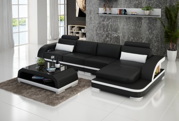 Ledersofa mit USB,Wohnlandschaft Ecksofa Eck Garnitur Design Modern Sofa G8011C