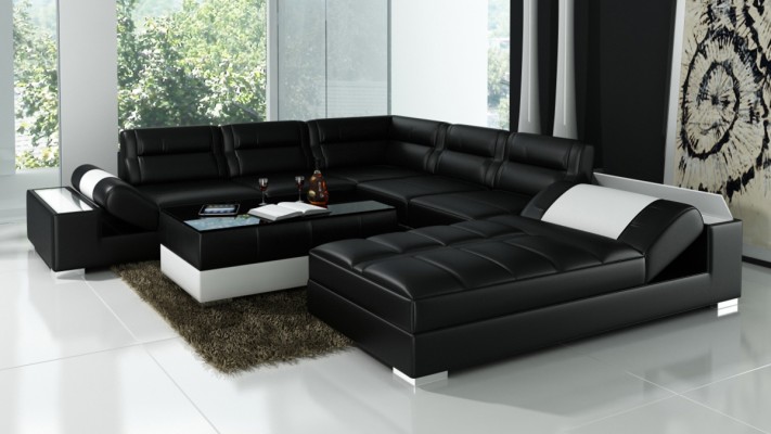 Comfortable Statement New Leather Corner Sofa in U-shape for your living ambience