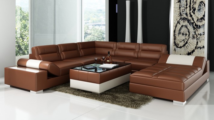 Comfortable Statement New Leather Corner Sofa in U-shape for your living ambience