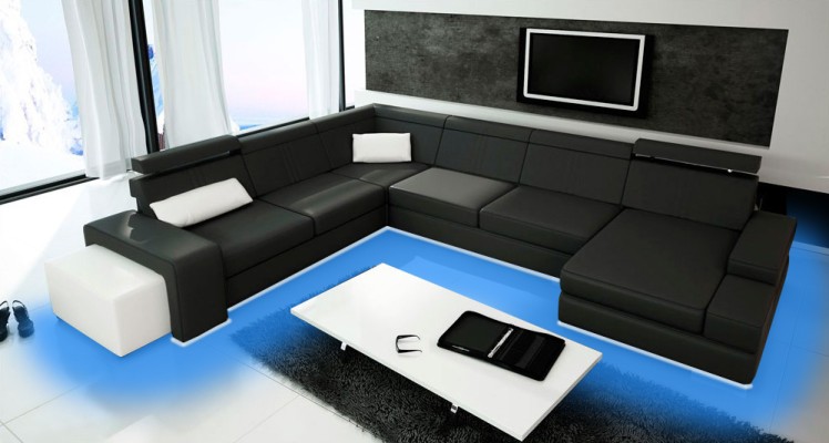 U Form Sofa mit USB Couch Polster Wohnlandschaft Leder Eckgarnitur XXL Neu