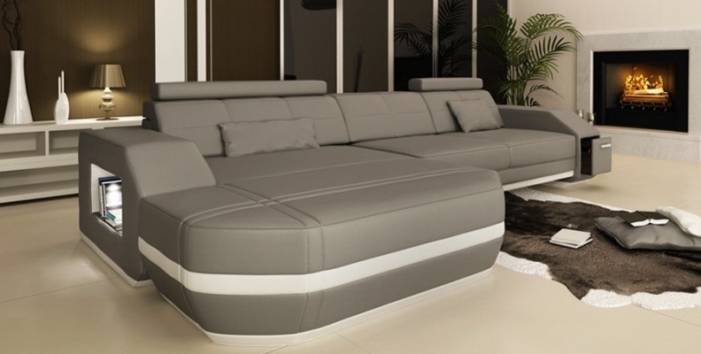 Ecksofa USB + LED Sofa Wohnlandschaft U Form Polster Couch Ledersofa Stoff Leder