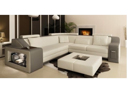 L образный дизайнерский удобный диван из качественной кожи 