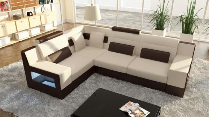 Wohnlandschaft Sofa Couch Polster Ecke Ecksofa Garnitur Textil Stoff Leder Sofas