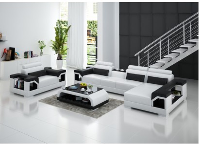 L образный угловой мягкий диван + кресло в черно-белом цвете